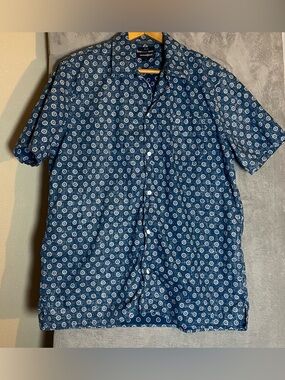 Treasure & Bond Button Down Trim Fit Linen Lightweight Short Sleeve Navy size L